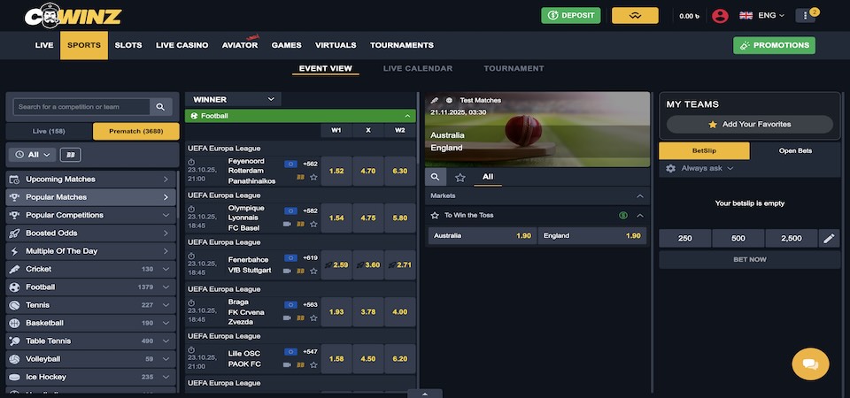 Cwinz বেটিং পৃষ্ঠার স্ক্রিনশট